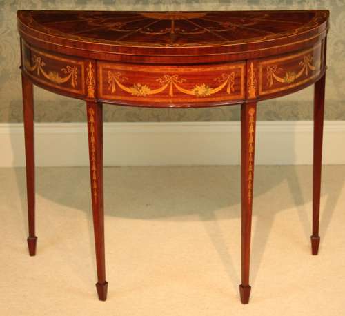 A Quality Late Victorian Mahogany Inlaid Demi-lune Card Table.