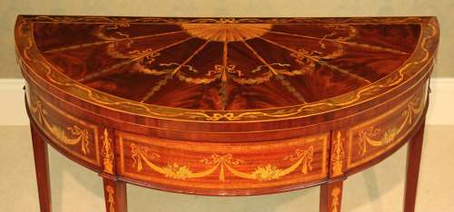 A Quality Late Victorian Mahogany Inlaid Demi-lune Card Table.