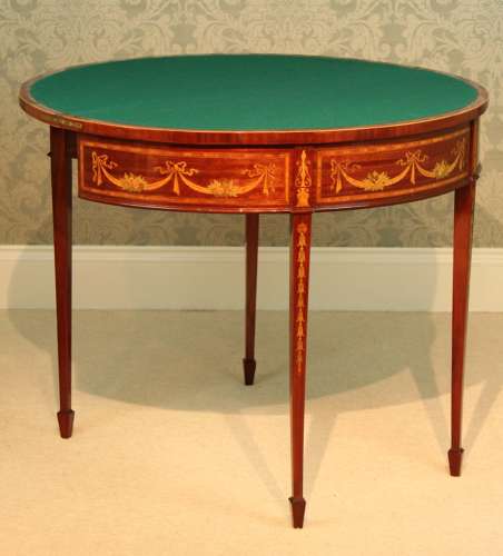 A Quality Late Victorian Mahogany Inlaid Demi-lune Card Table.