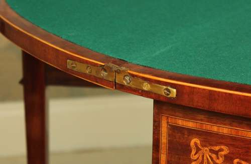 A Quality Late Victorian Mahogany Inlaid Demi-lune Card Table.