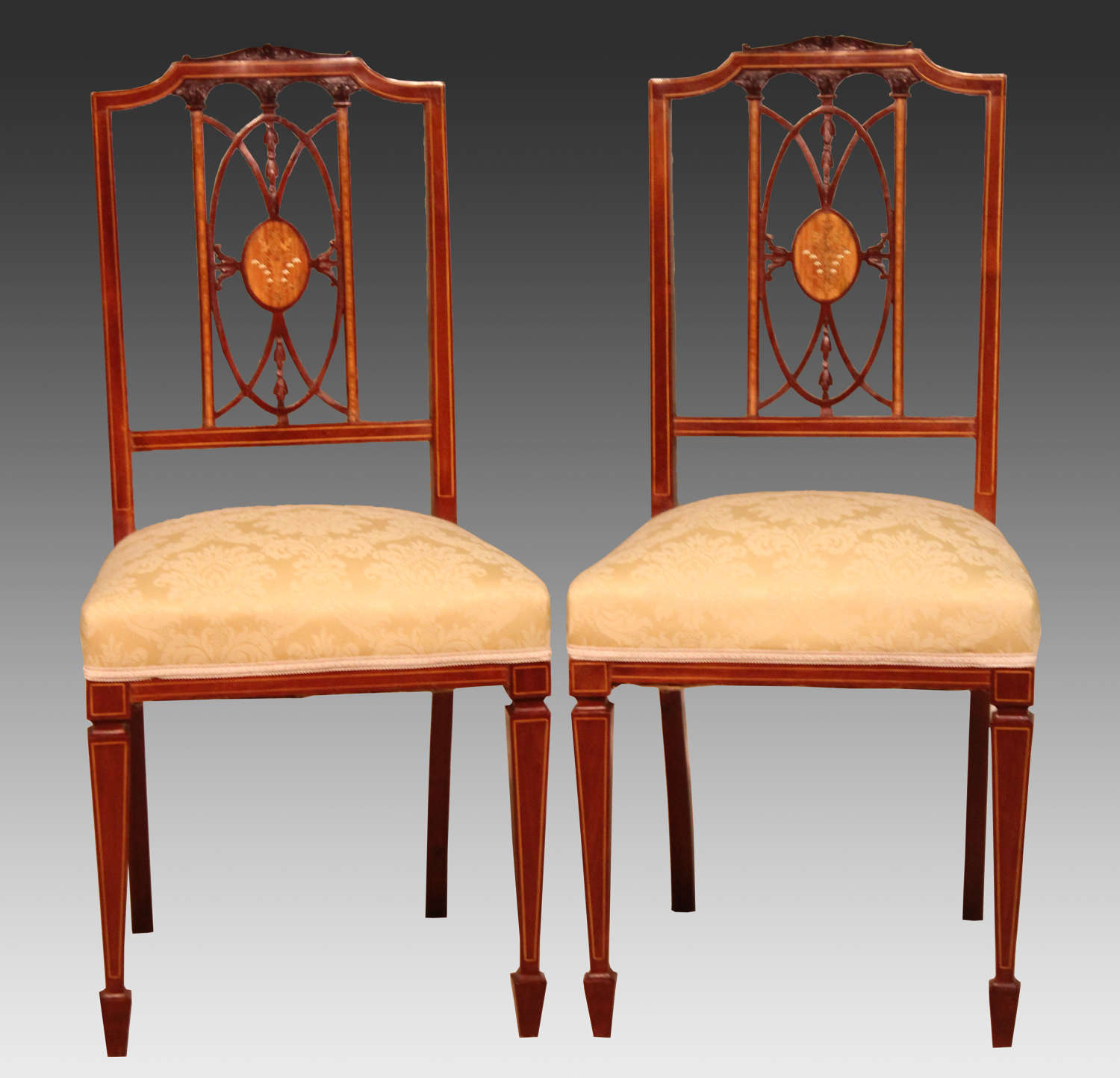 The Quality Late Victorian Mahogany Inlaid Pair of Chairs