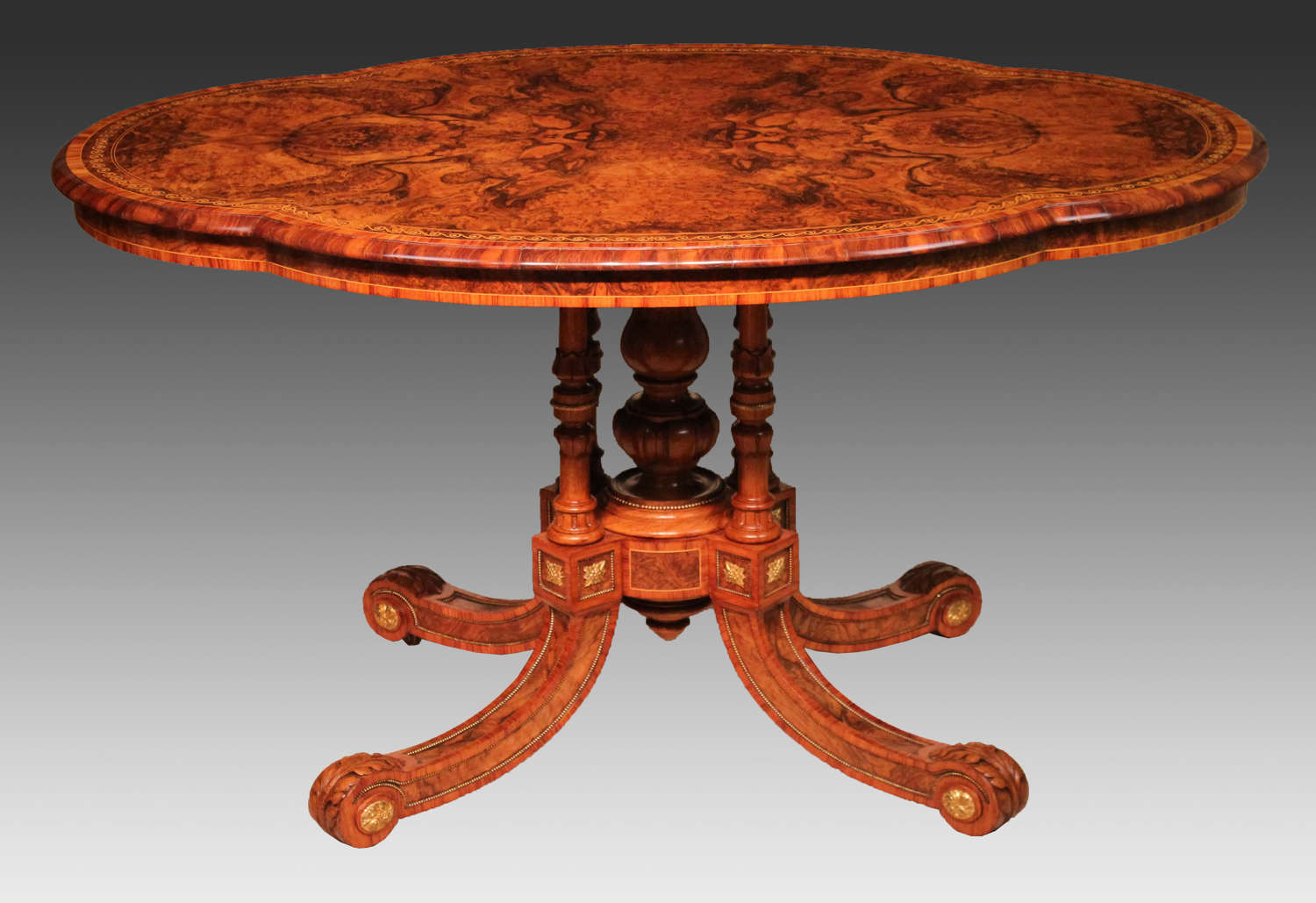 The Gillows Victorian Burr-walnut, Kingwood, Mounted Centre Table