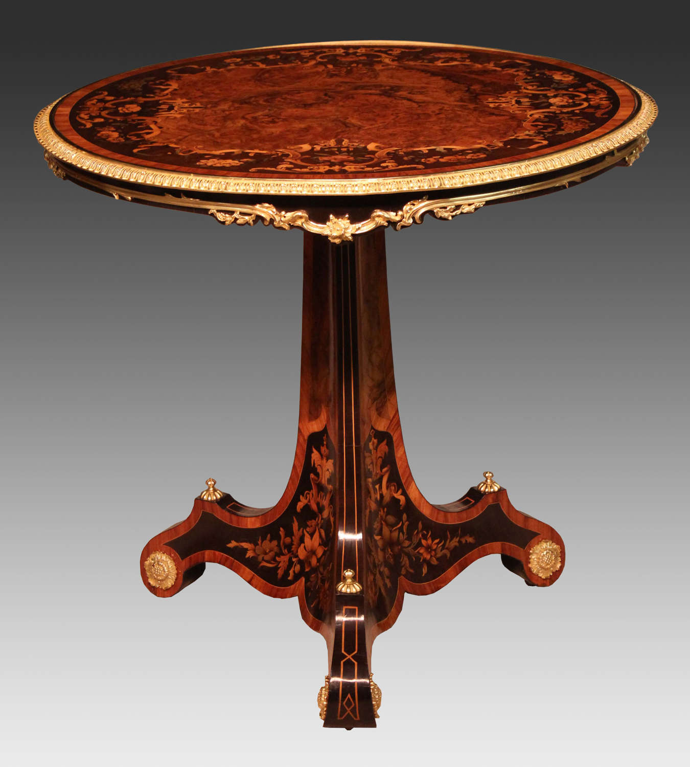 An Exceptional Inlaid Walnut and Kingwood Marquetry Centre Table