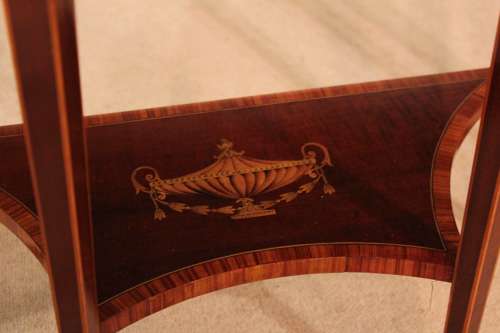 A Pair of Late Victorian Mahogany Inlaid Demi Lune Side Tables