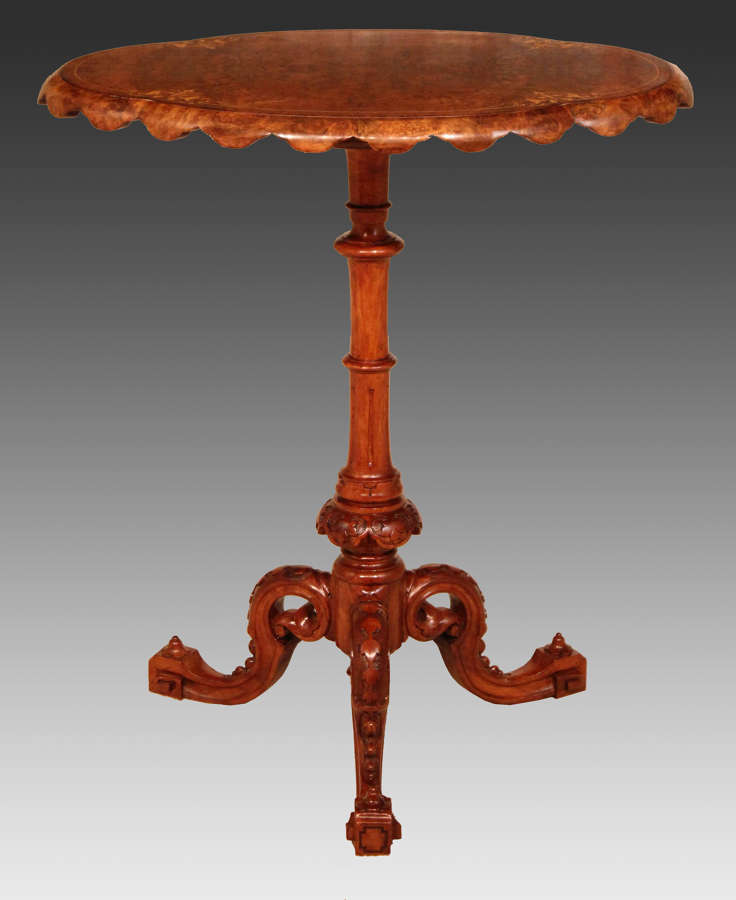 A Fine Quality Victorian Burr-Walnut Inlaid Serpentine edge Table