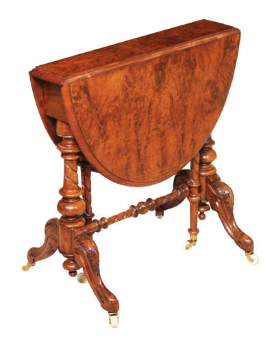 An Exquisite Victorian Burr Walnut Cabriole Leg Baby Sutherland Table