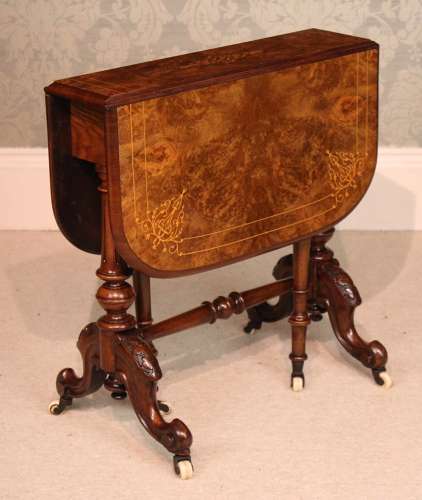 A Fine Quality Burr Walnut Inlaid Baby Sutherland Table.