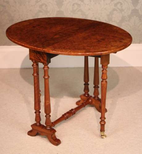 A Fine Quality Burr Walnut Inlaid Baby Sutherland D-Ended Table.
