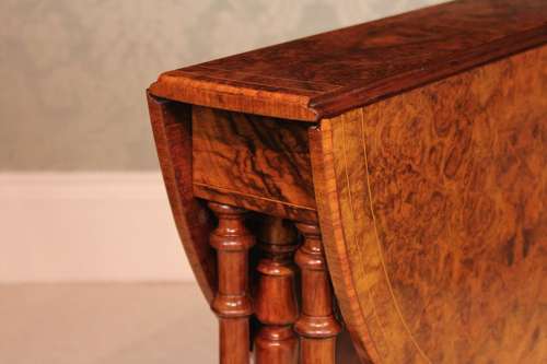A Fine Quality Burr Walnut Inlaid Baby Sutherland D-Ended Table.