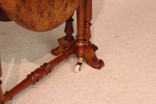 A Fine Quality Burr Walnut Inlaid Baby Sutherland D-Ended Table.