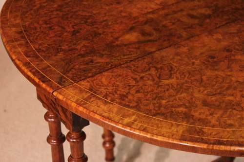 A Fine Quality Burr Walnut Inlaid Baby Sutherland D-Ended Table.
