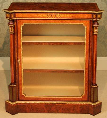 A Victorian Inlaid Burr-Walnut and Ormolu Mounted Pier Cabinet