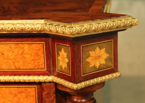 A Victorian Inlaid Burr-Walnut and Ormolu Mounted Pier Cabinet