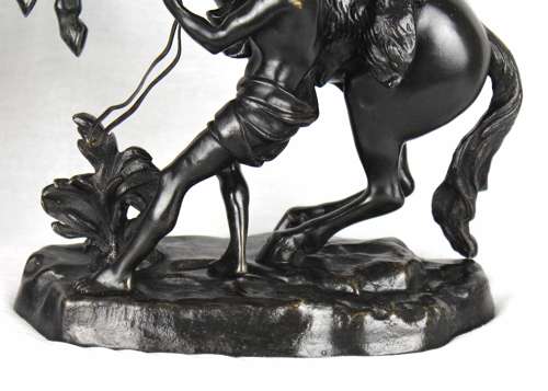 A fine pair of 19th Century Bronze Marley horses with figures.