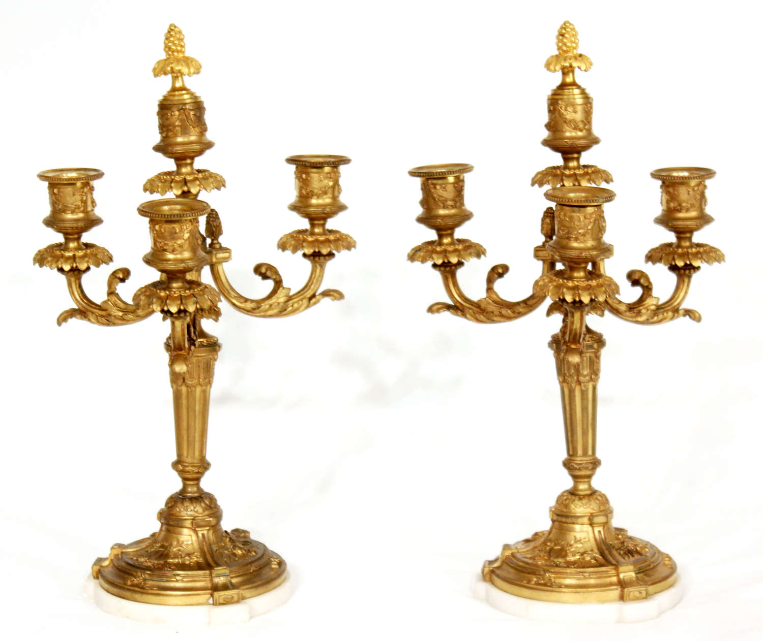 A Pair Of Late 19th Century Gilt Ormolu Three Branched Candelabra.