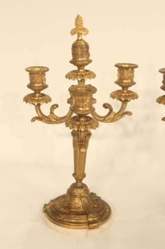 A Pair Of Late 19th Century Gilt Ormolu Three Branched Candelabra.