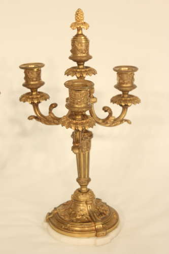 A Pair Of Late 19th Century Gilt Ormolu Three Branched Candelabra.