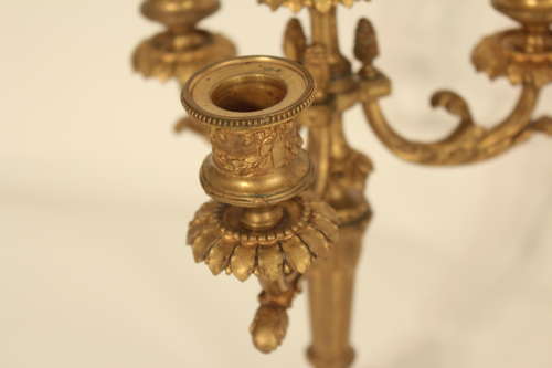 A Pair Of Late 19th Century Gilt Ormolu Three Branched Candelabra.
