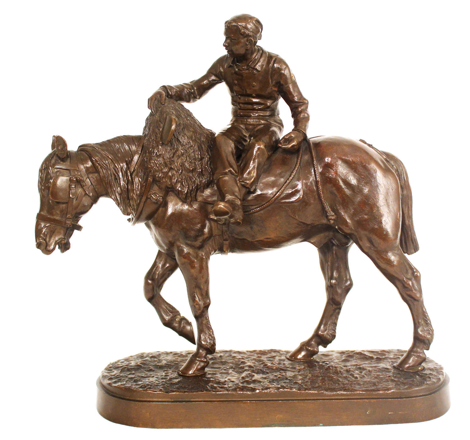 Isidore Jules Bonheur Late 19th C French Bronze of Farmer on Horseback