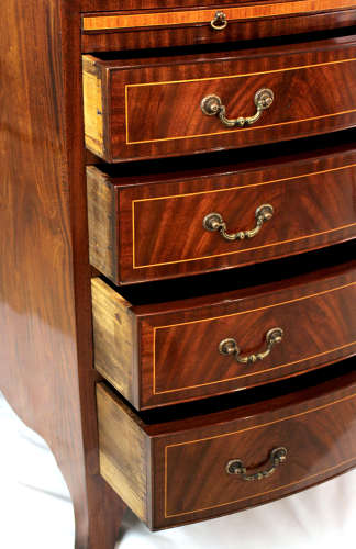 The Quality Edwardian Mahogany Inlaid Bow Fronted Chest