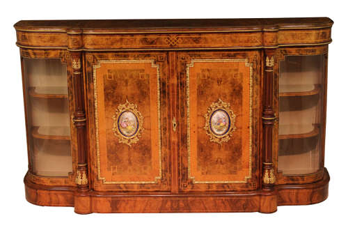 A Victorian Burr-Walnut Inlaid and Ormolu Credenza