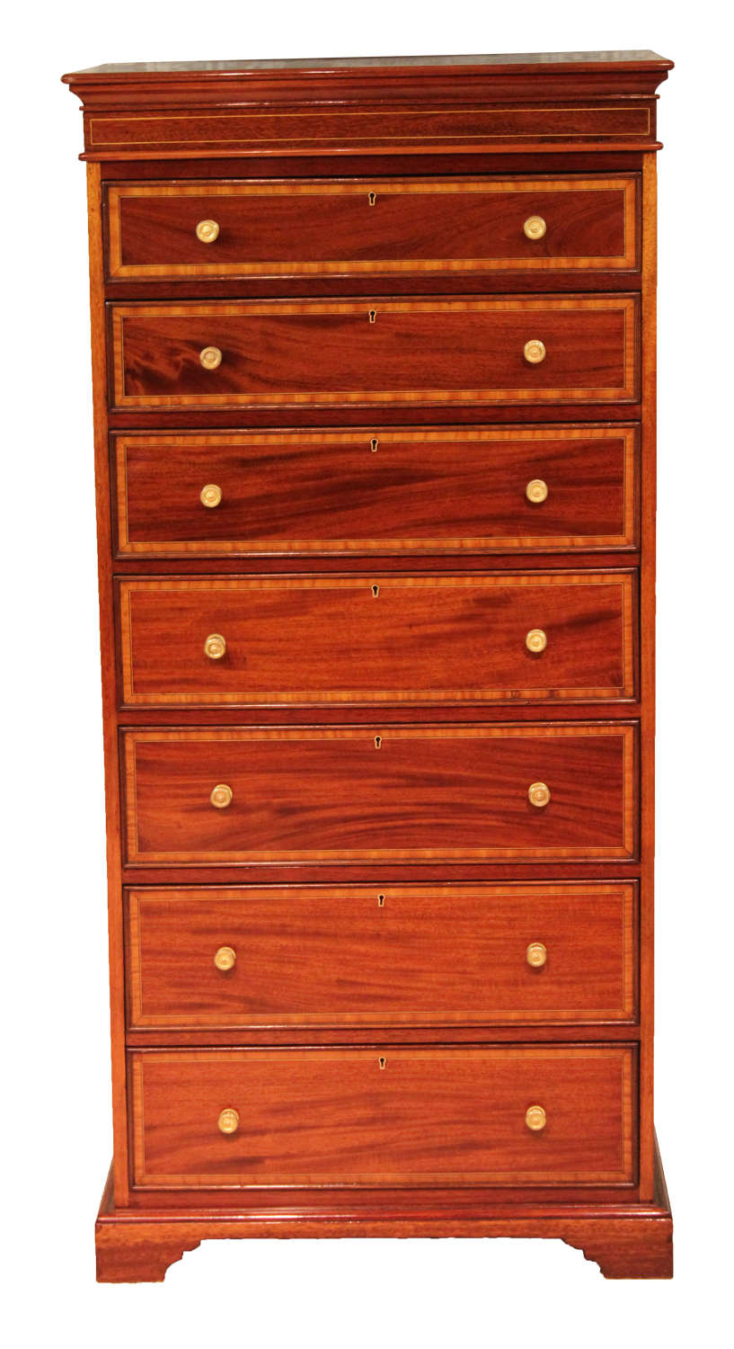 A Superb Edwardian Mahogany Inlaid Pedestal Chest Of Drawers