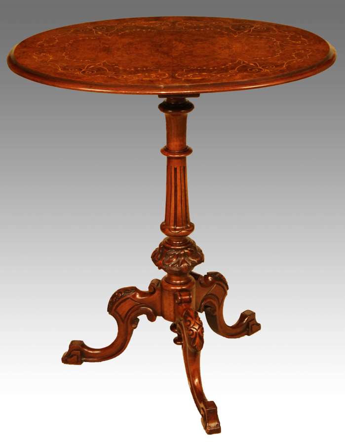 A Fine Quality Victorian Burr-Walnut Inlaid Oval Tripod Table