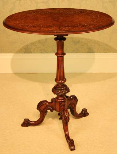 A Fine Quality Victorian Burr-Walnut Inlaid Oval Tripod Table
