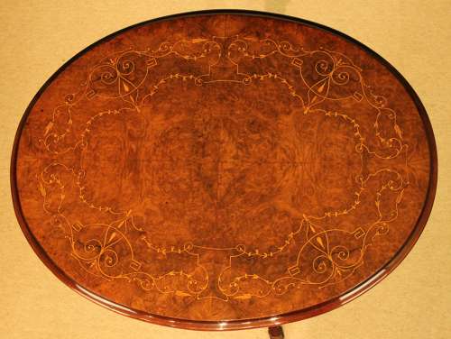 A Fine Quality Victorian Burr-Walnut Inlaid Oval Tripod Table