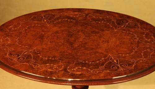 A Fine Quality Victorian Burr-Walnut Inlaid Oval Tripod Table