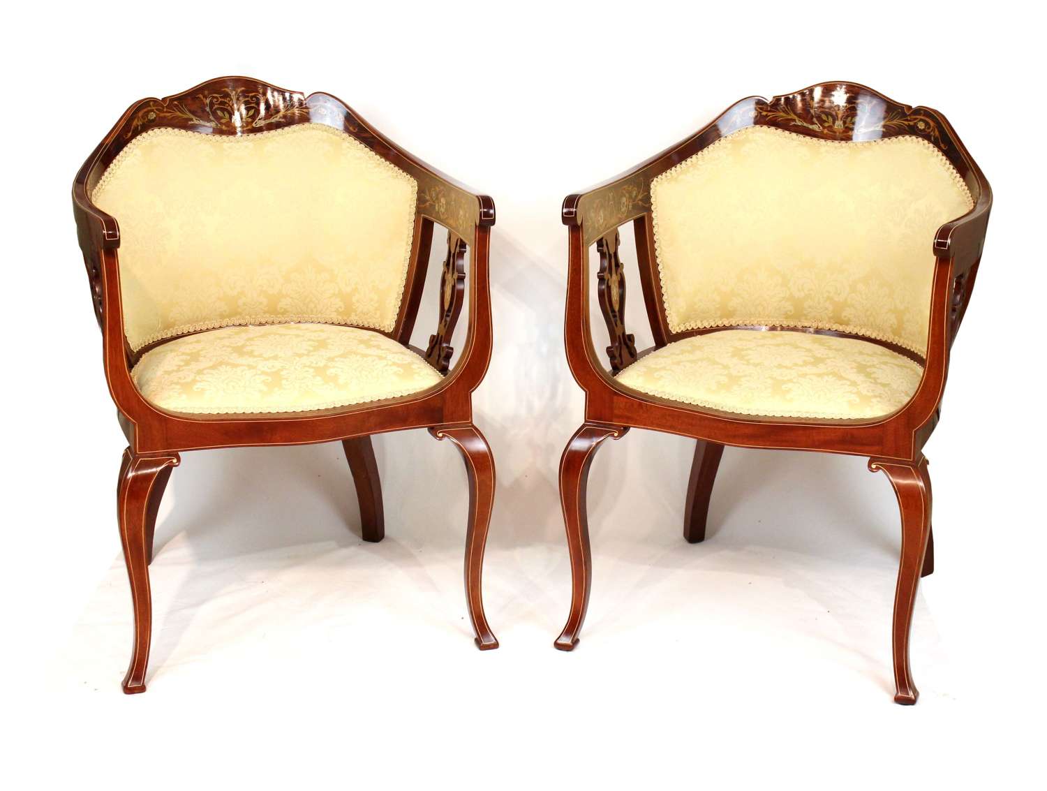 A Quality Pair of Late Victorian Mahogany Inlaid Tub Chairs