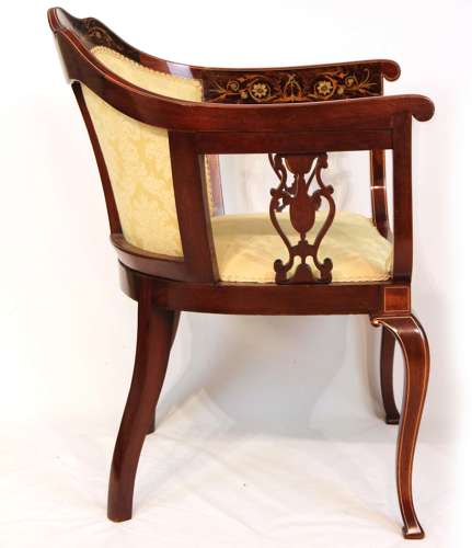 A Quality Pair of Late Victorian Mahogany Inlaid Tub Chairs