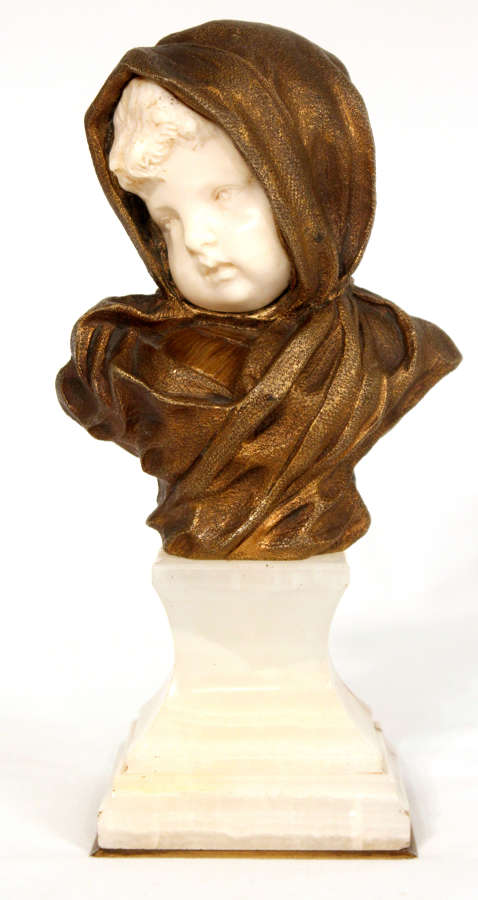 Dominique Alonzo Bronze and Ivory Baby Face On White Onyx Base