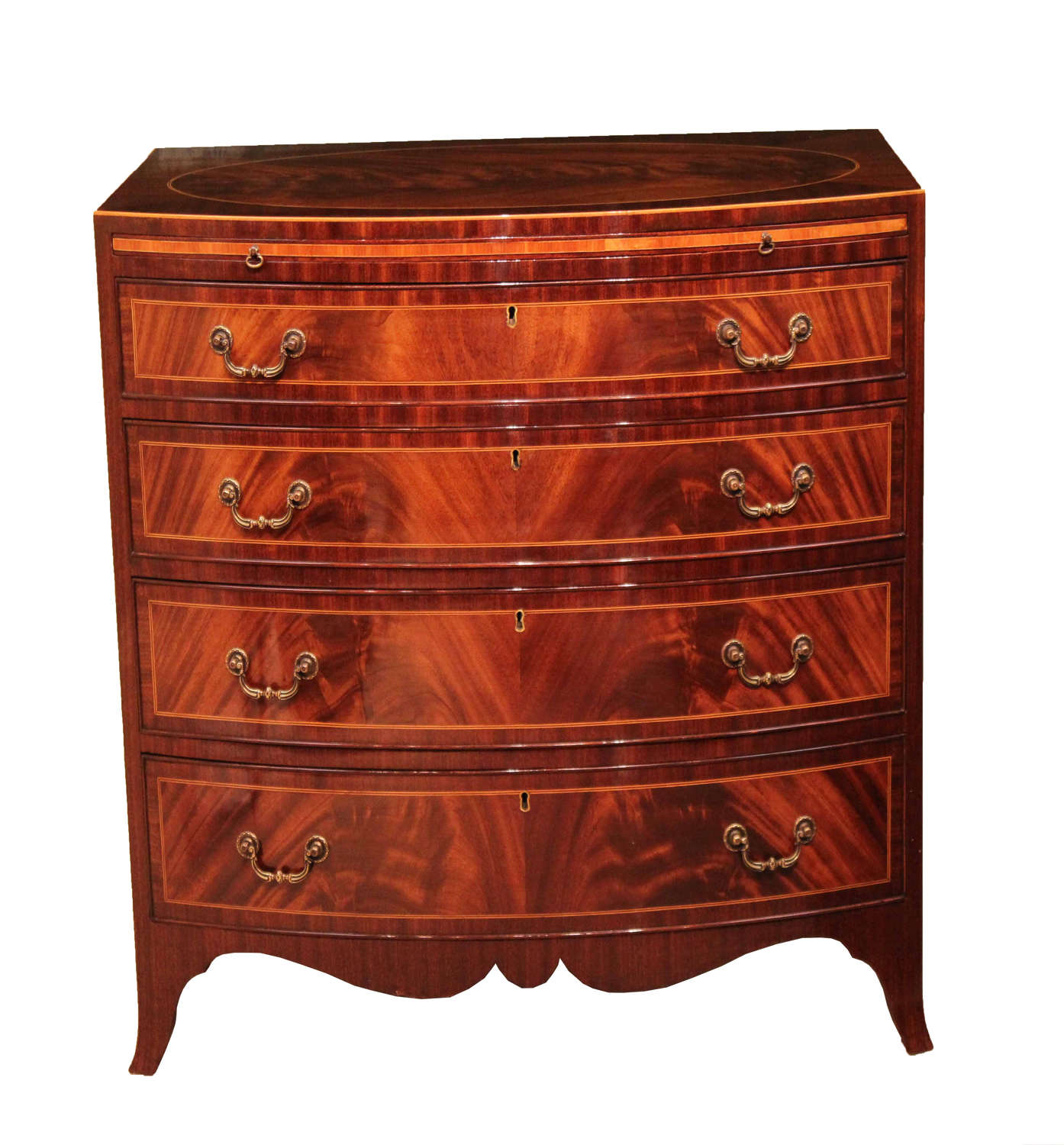 The Quality Edwardian Mahogany inlaid bow fronted chest