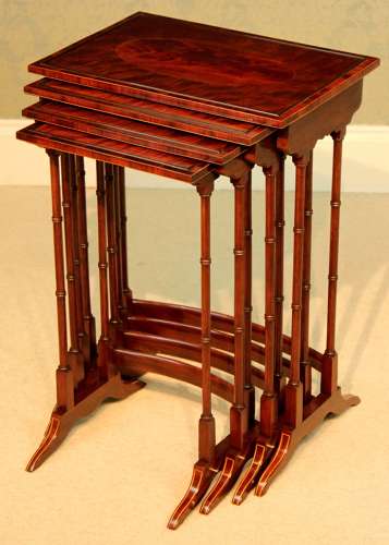 An Equisite Late Victorian Mahogany Inlaid Quartetto Nest of Tables