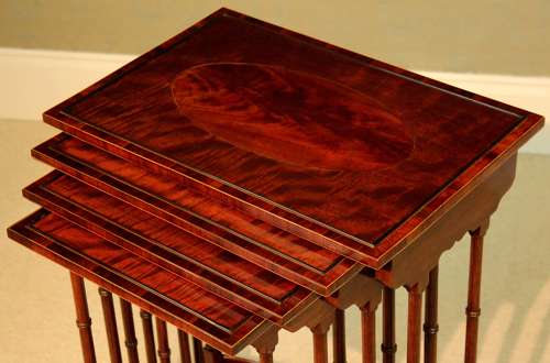 An Equisite Late Victorian Mahogany Inlaid Quartetto Nest of Tables
