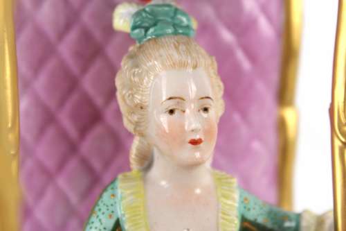 A Late 19th C. Continental Porcelain Sedan Chair Figure Group
