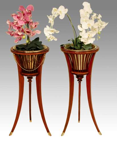 A Pair of Edwardian Mahogany Inlaid Jardinières