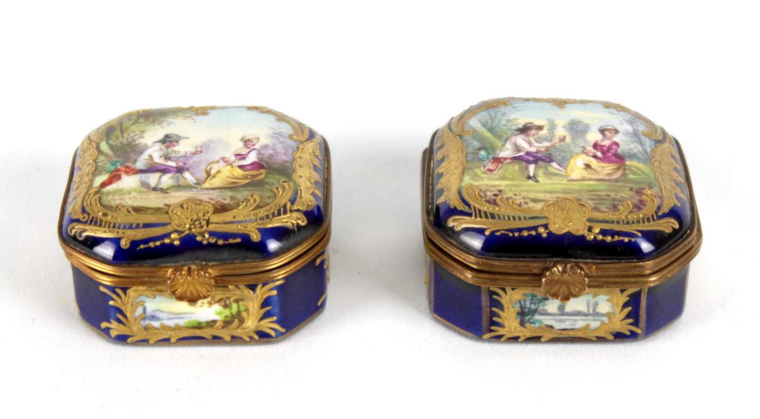A Pair Of Late 19th C. Sevres Ceramic Canted Square Small Boxes