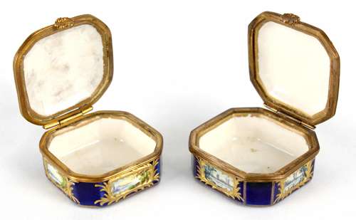 A Pair Of Late 19th C. Sevres Ceramic Canted Square Small Boxes