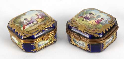 A Pair Of Late 19th C. Sevres Ceramic Canted Square Small Boxes
