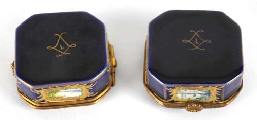 A Pair Of Late 19th C. Sevres Ceramic Canted Square Small Boxes