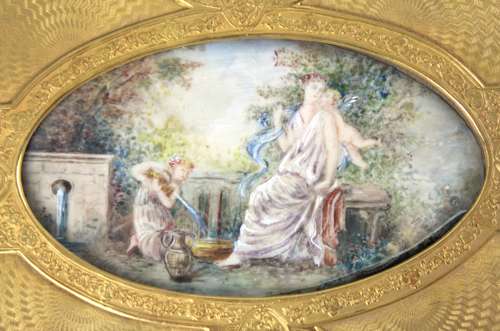 A Late 19th C. French, Engraved Gilt Metal Ladies Dressing Casket