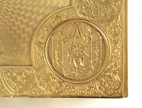 A Late 19th C. French, Engraved Gilt Metal Ladies Dressing Casket
