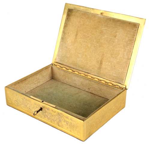 A Late 19th C. French, Engraved Gilt Metal Ladies Dressing Casket