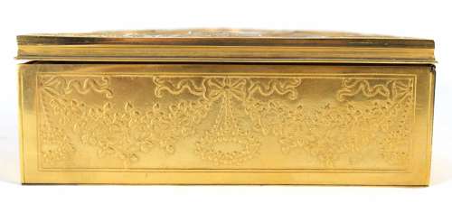 A Late 19th C. French, Engraved Gilt Metal Ladies Dressing Casket