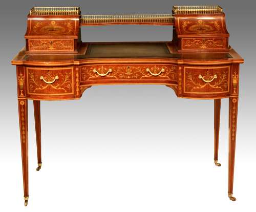 A Late Victorian Mahogany Inlaid Carleton House Style Desk