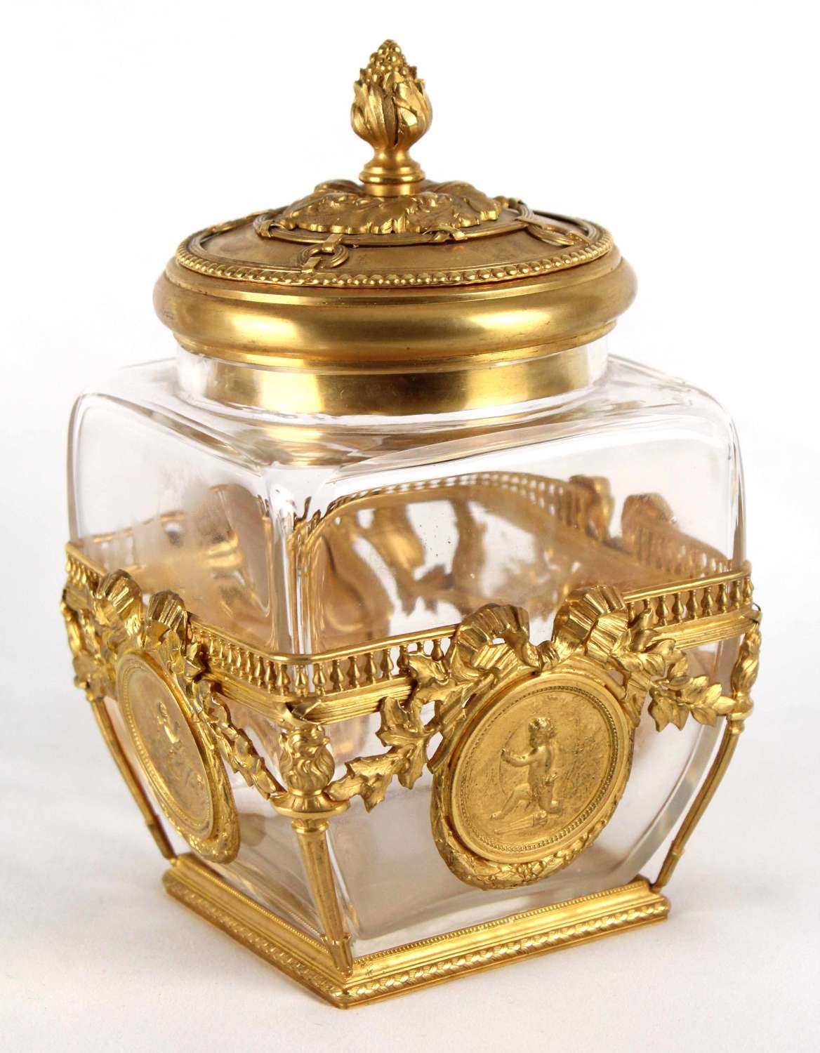 A Fine Late 19th C. French Ormolu Mounted Crystal Glass Box And Cover