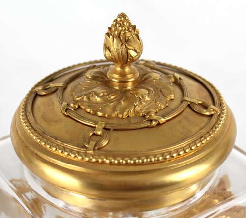 A Fine Late 19th C. French Ormolu Mounted Crystal Glass Box And Cover