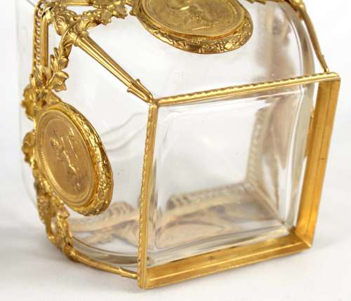 A Fine Late 19th C. French Ormolu Mounted Crystal Glass Box And Cover